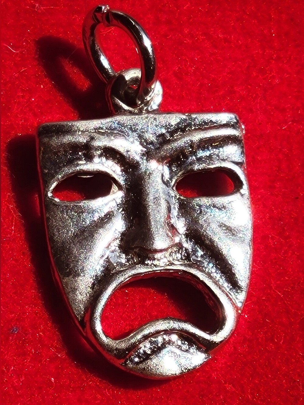 925 Sterling Silver Tragedy Theater Mask Charm Pendant Vintage Sad Face